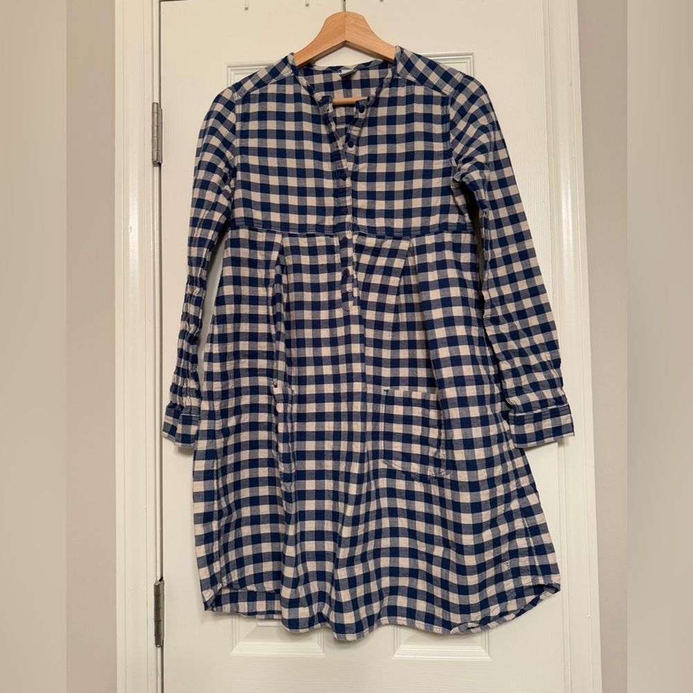 Petit Bateau Blue Cream Check Checkers Long Sleeve Dress